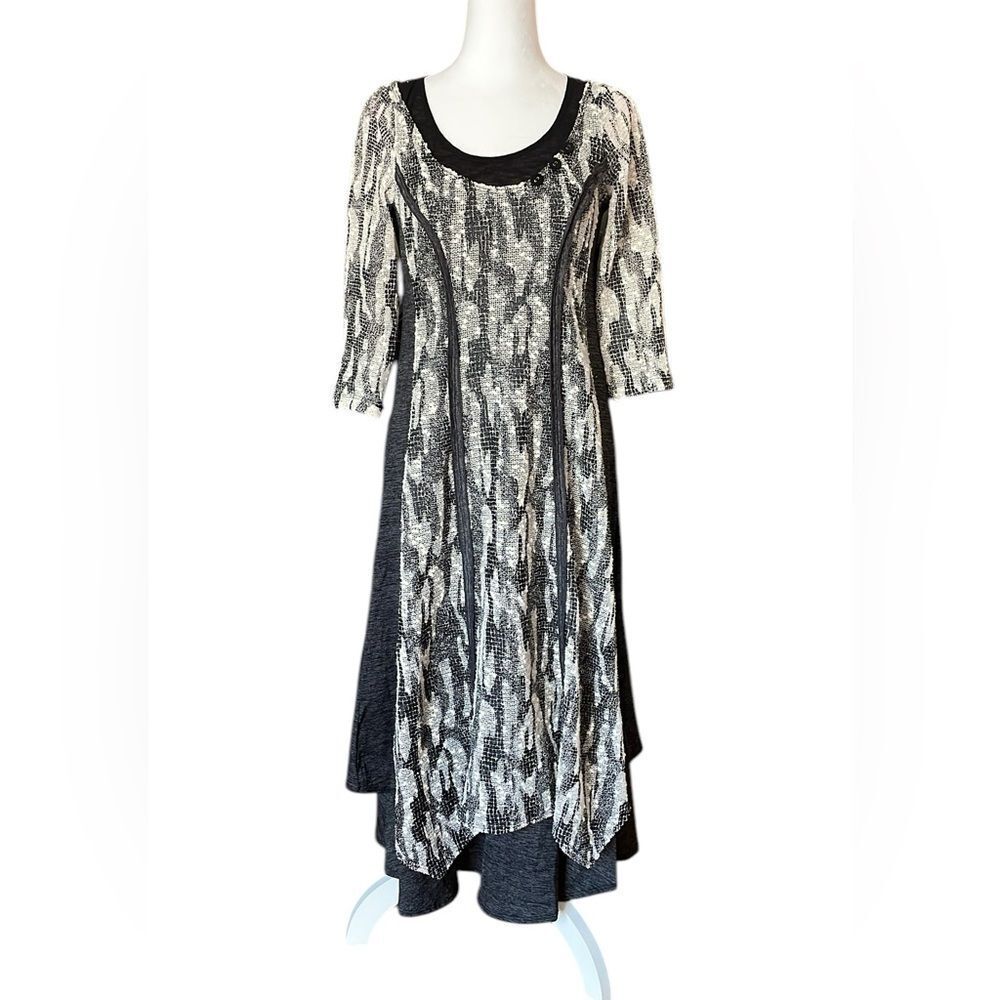Picadilly Fashion Gothic Witchy Midi Dress Black White Layered Womens Size XS